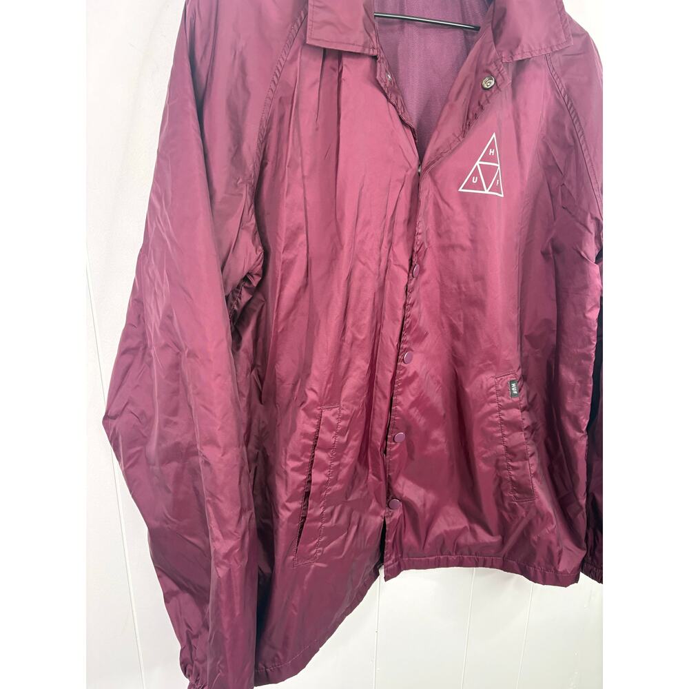 HUF Mens Triple Triangle Coach Jacket Medium Maroon Snap Front WIndbreaker - Picture 5 of 9